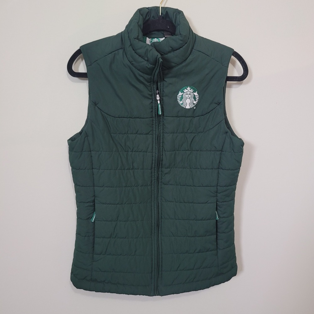 Starbucks Size M Quilted Puffer Vest Full Zip Green Siren Logo Barista Uniform